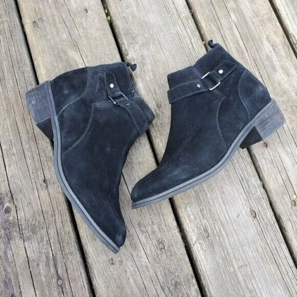 Blondo Luca Waterproof Black Suede Leather Harness Strap Ankle Boots Booties‎